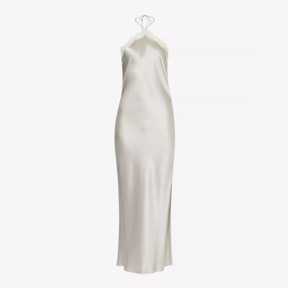 NWT Reformation Aara Silk Lace Halter Midi Maxi Slip Dress Moonlight Light Grey - Picture 15 of 16
